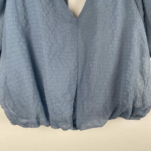 ASTR Revolve Bubble Sleeve Gauze Top Blue Size XS Tie Back Pastel Fairy Preppy - Picture 6 of 10